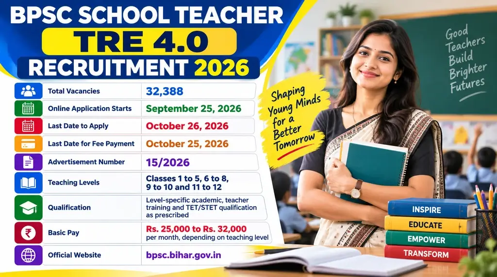 BPSC TRE 4.0 Recruitment 2026 Notification for 32388 School Teacher Posts