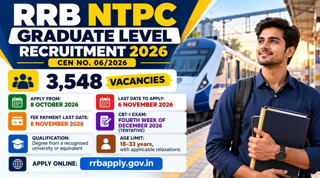 RRB NTPC Graduate Level Recruitment 2026 notification for 3548 vacancies